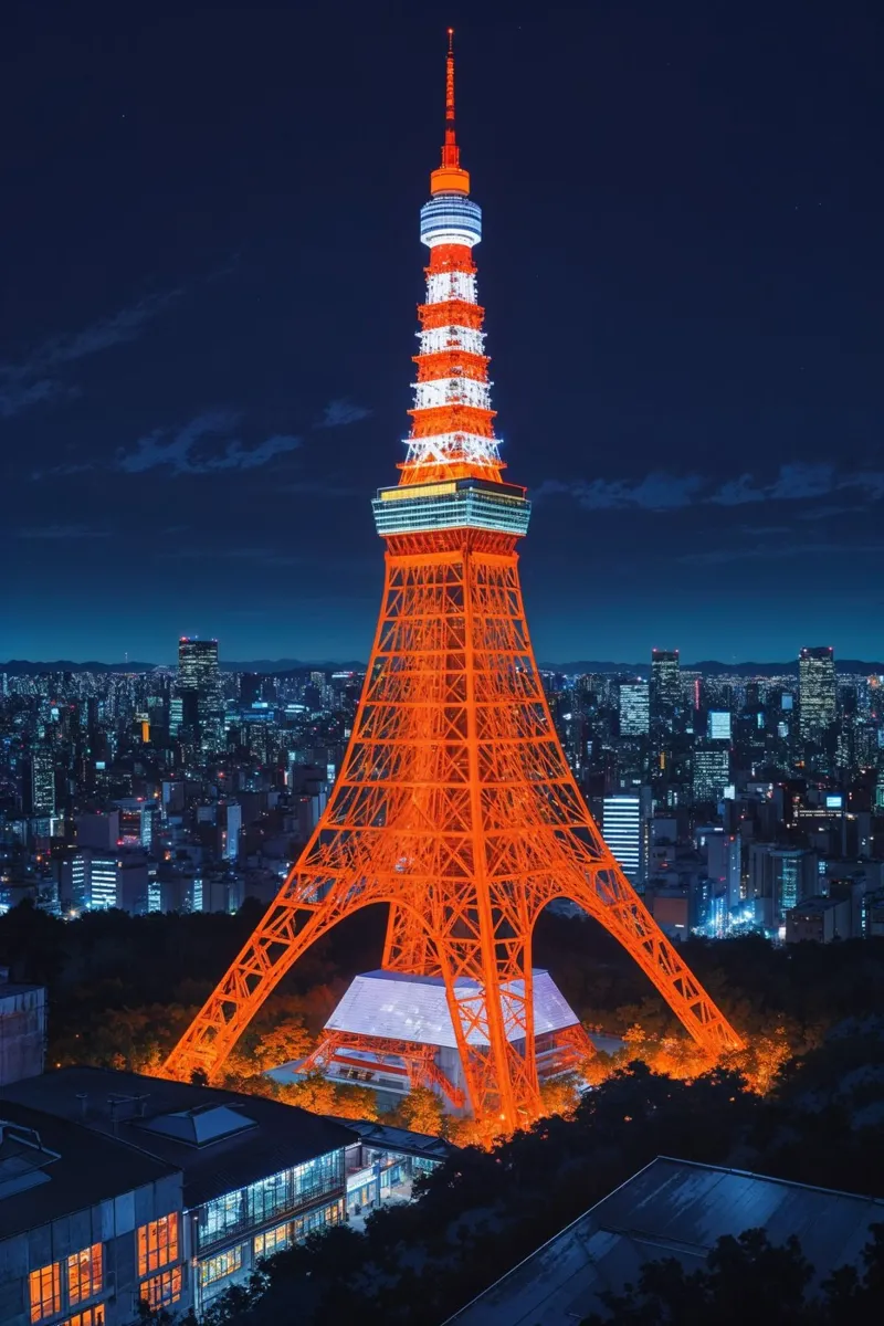 Tokyo Tower Illuminated in a Hyperrealistic Night Scene pannello forex da AlbertKlee