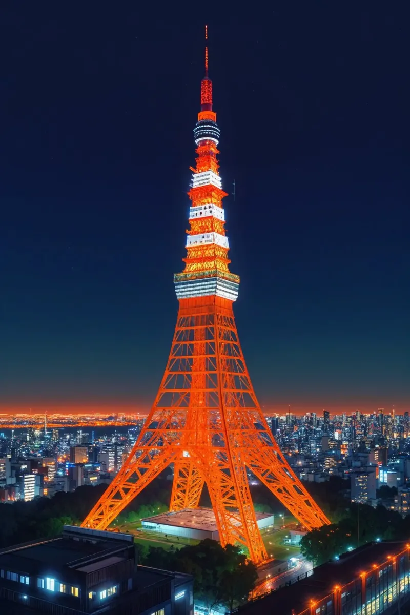 A Hyperrealistic Vision of Tokyo Tower in the Night Sky carta hahnemühle da AlbertKlee
