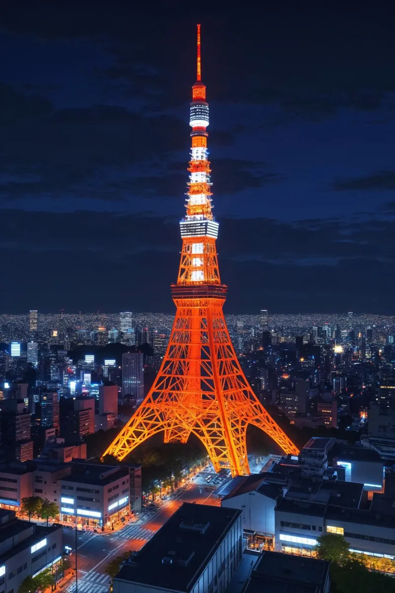 Tokyo Tower’s Elegant Presence in a Hyperrealistic Cityscape pannello forex da AlbertKlee