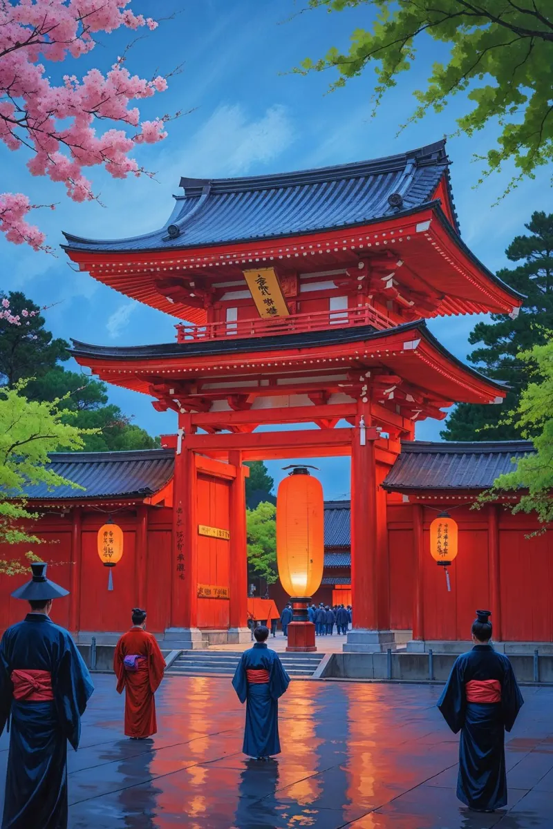 Sensoji Temple in Asakusa during a Traditional Ceremony poster con telaio in legno da AlbertKlee