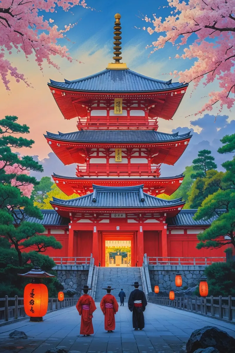 Five-Story Pagoda of Sensoji Temple at Dusk carta hahnemühle da AlbertKlee