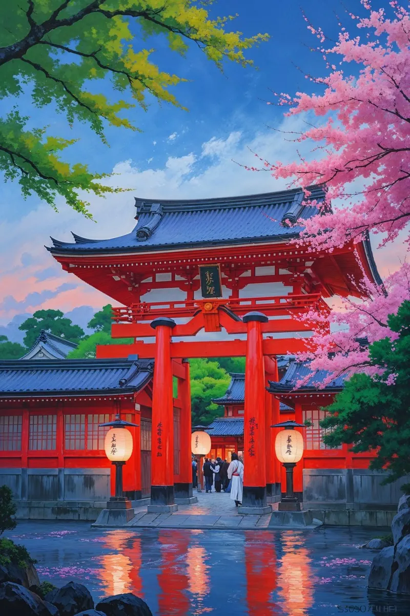 Temple Reflections in a Peaceful Courtyard alluminio dibond da AlbertKlee