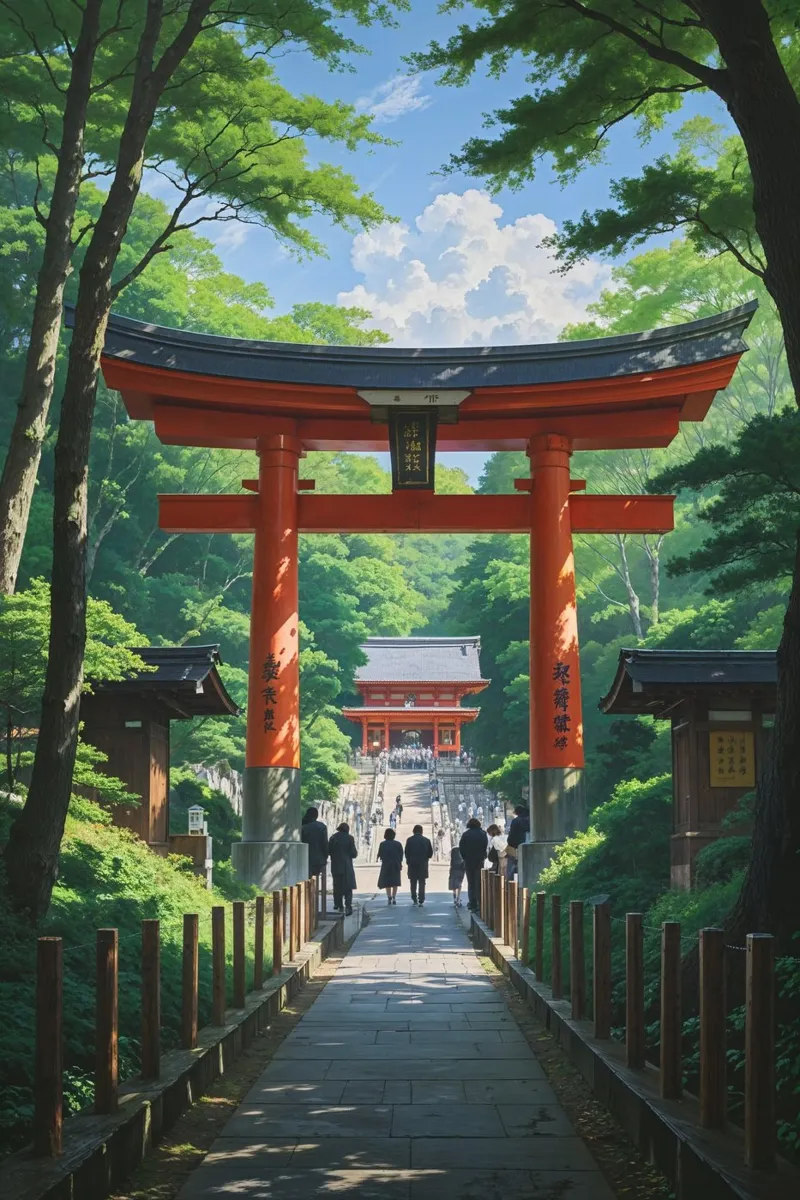 Sunlit Pathway to Meiji Shrine Through Historic Torii carta hahnemühle da AlbertKlee