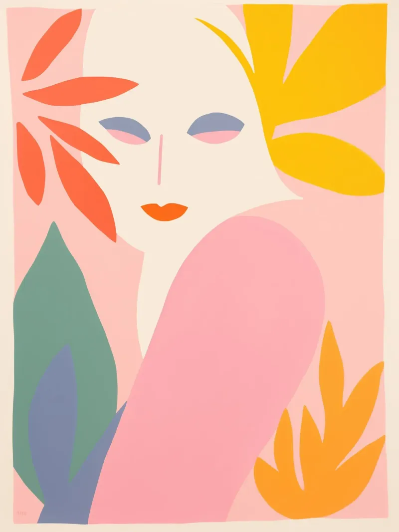 Vrouw geniet van de lente | Tussen Matisse en Art Déco poster met kunststof frame van Autofocus
