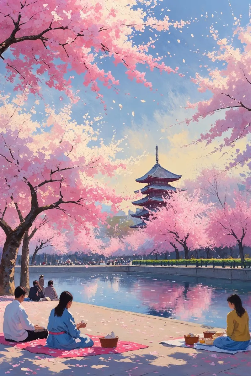 Hanami Picnic in Ueno Park carta hahnemühle da AlbertKlee