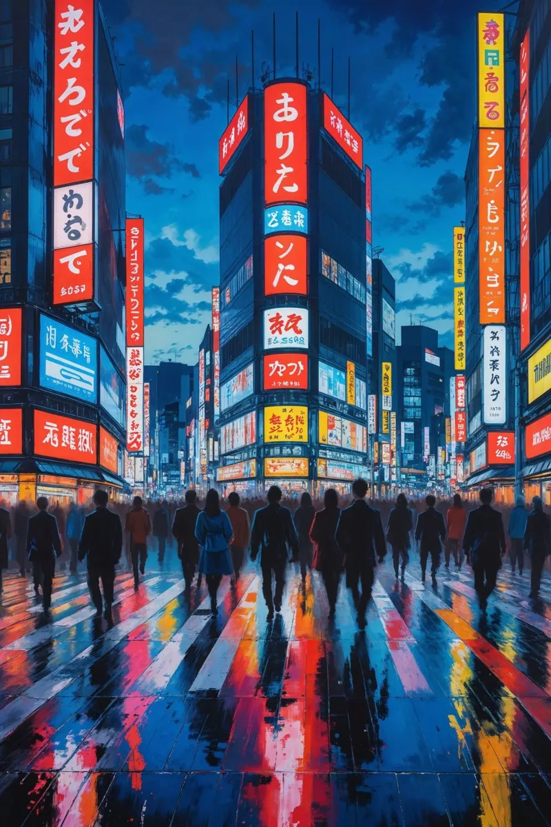 Shibuya Crossing’s Bustling Twilight Atmosphere carta hahnemühle da AlbertKlee