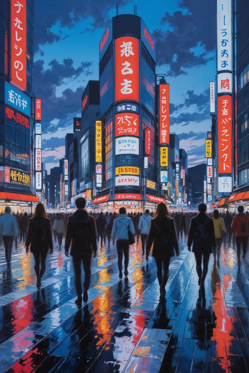 Neon Reflections at Shibuya Crossing carta hahnemühle da AlbertKlee