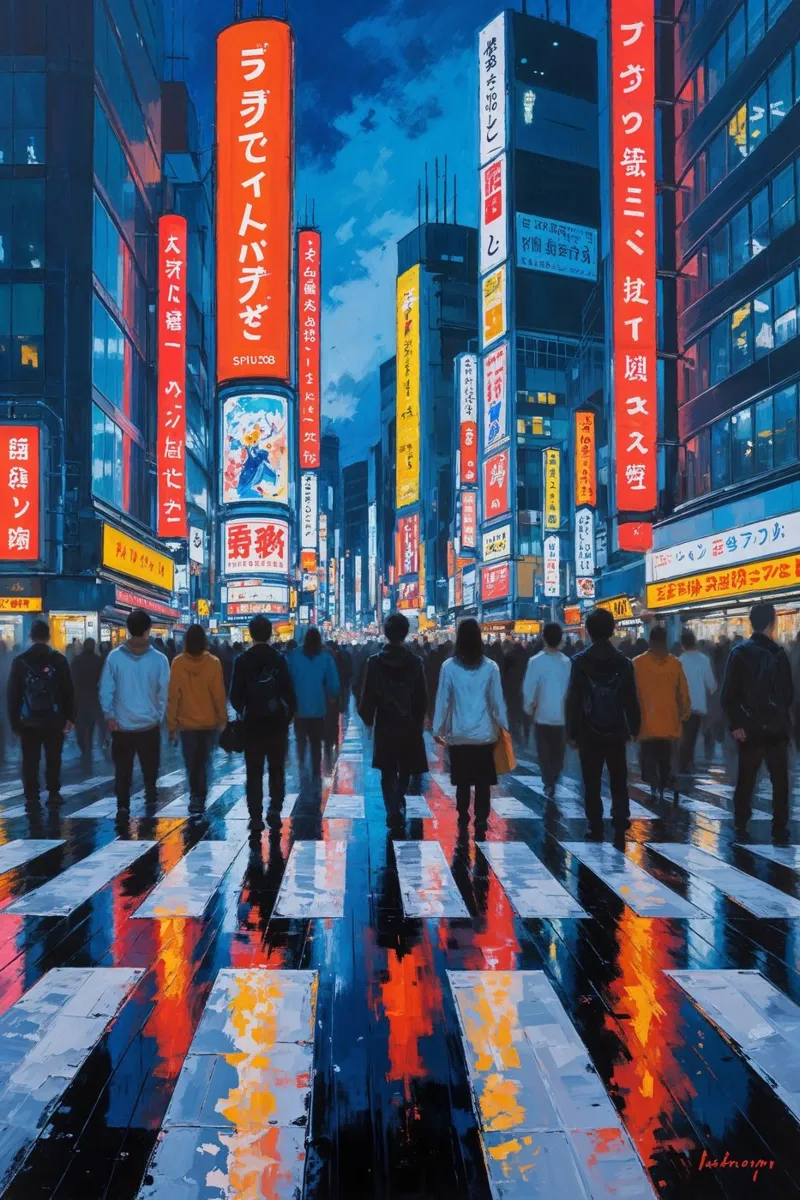 Crowds and Neon at Shibuya’s Iconic Crossing alluminio dibond da AlbertKlee