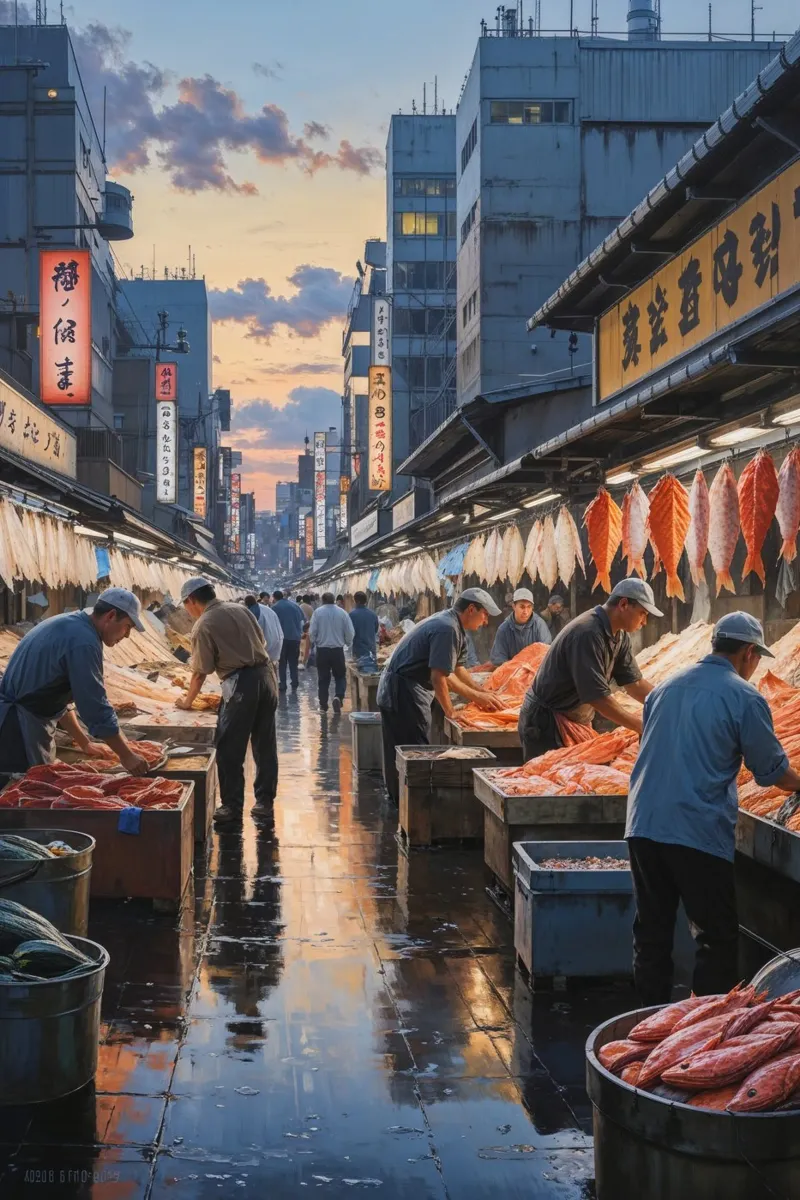 Tsukiji Fish Market at Daybreak alluminio dibond da AlbertKlee