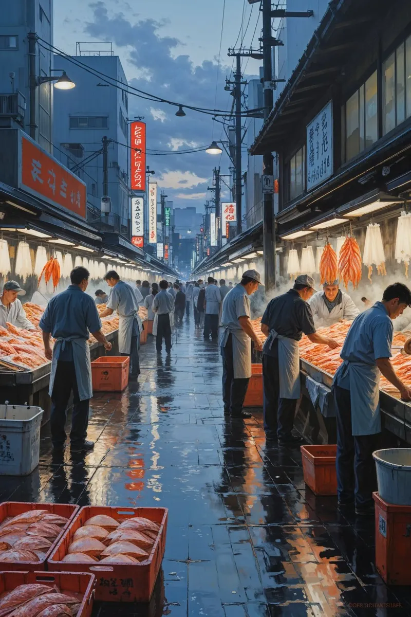 Golden Hour at Tsukiji Market alluminio dibond da AlbertKlee