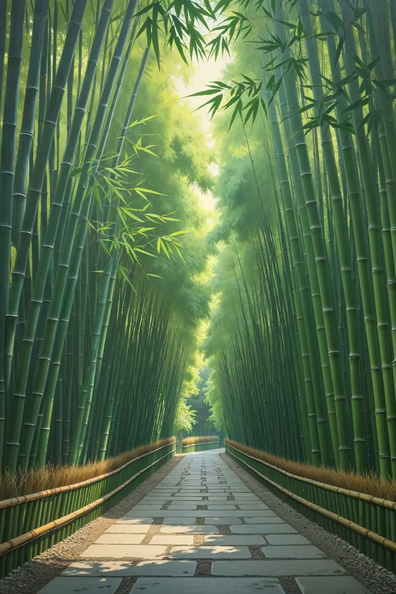 Serenity in Kyoto’s Bamboo Forest poster con telaio in legno da AlbertKlee