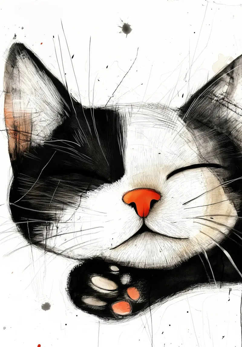 Gatto addormentato arte animale poster con telaio in plastica da Justyna Jaszke JBJart