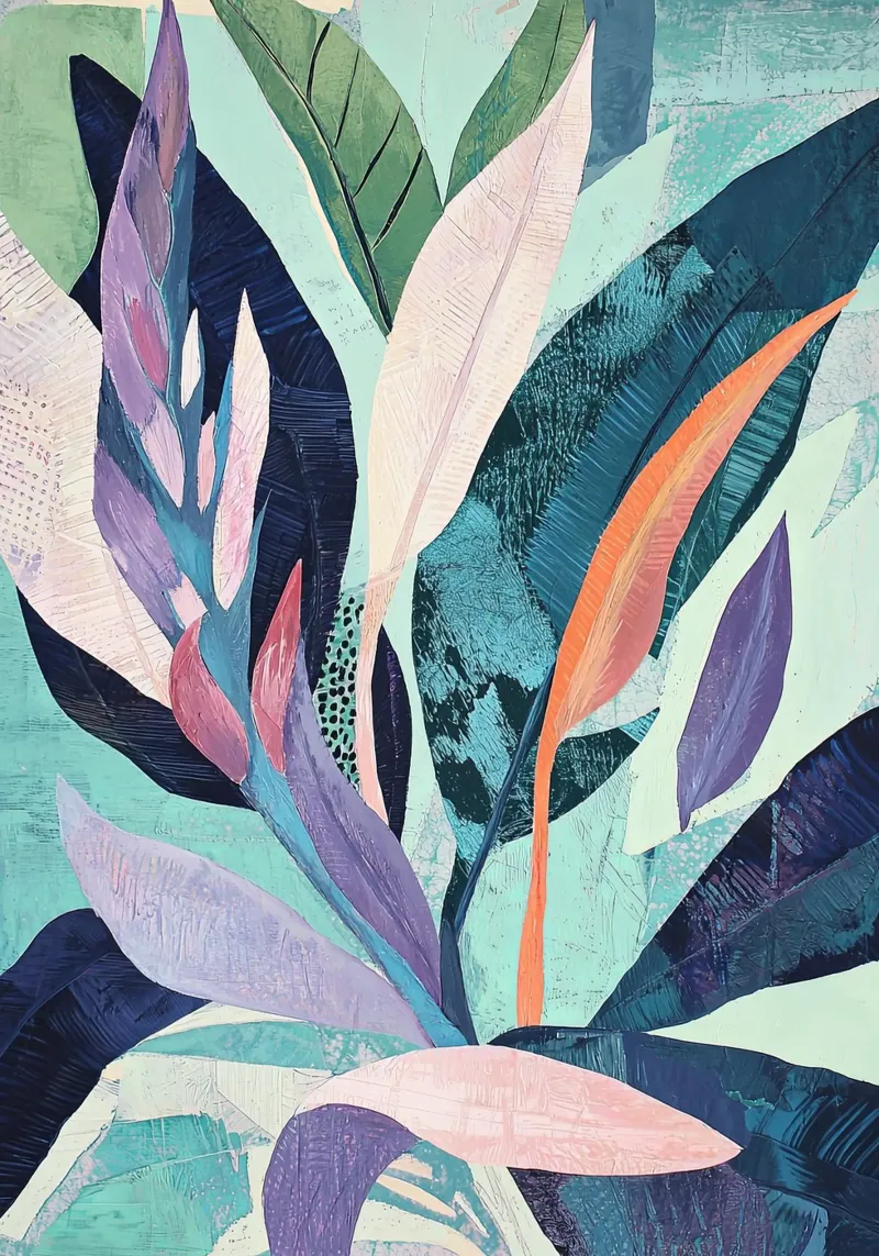 Botanische Abstracte Bladeren Print, Kleurrijke Poster Muurkunst poster met kunststof frame van Boheme