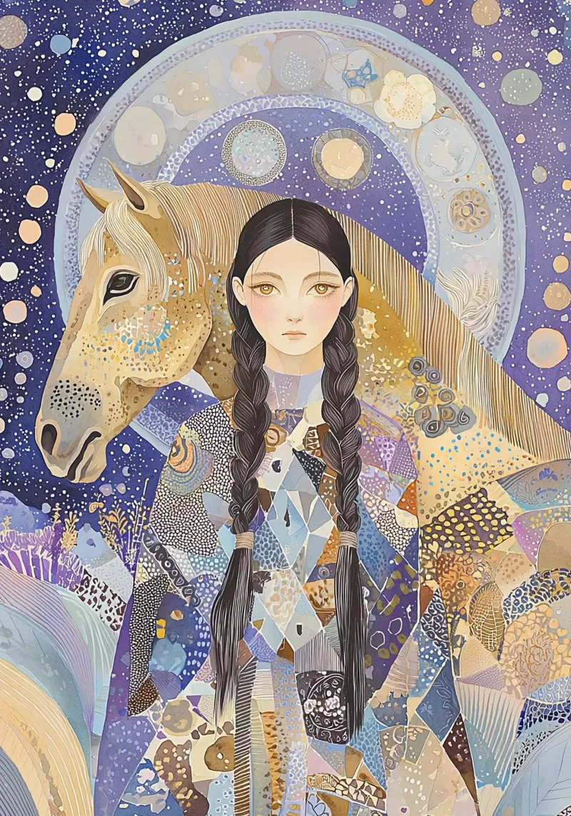 Boho Celestial Print, Pferd Wandkunst, Abstrakte Tier Kunst Hahnemühle von Boheme