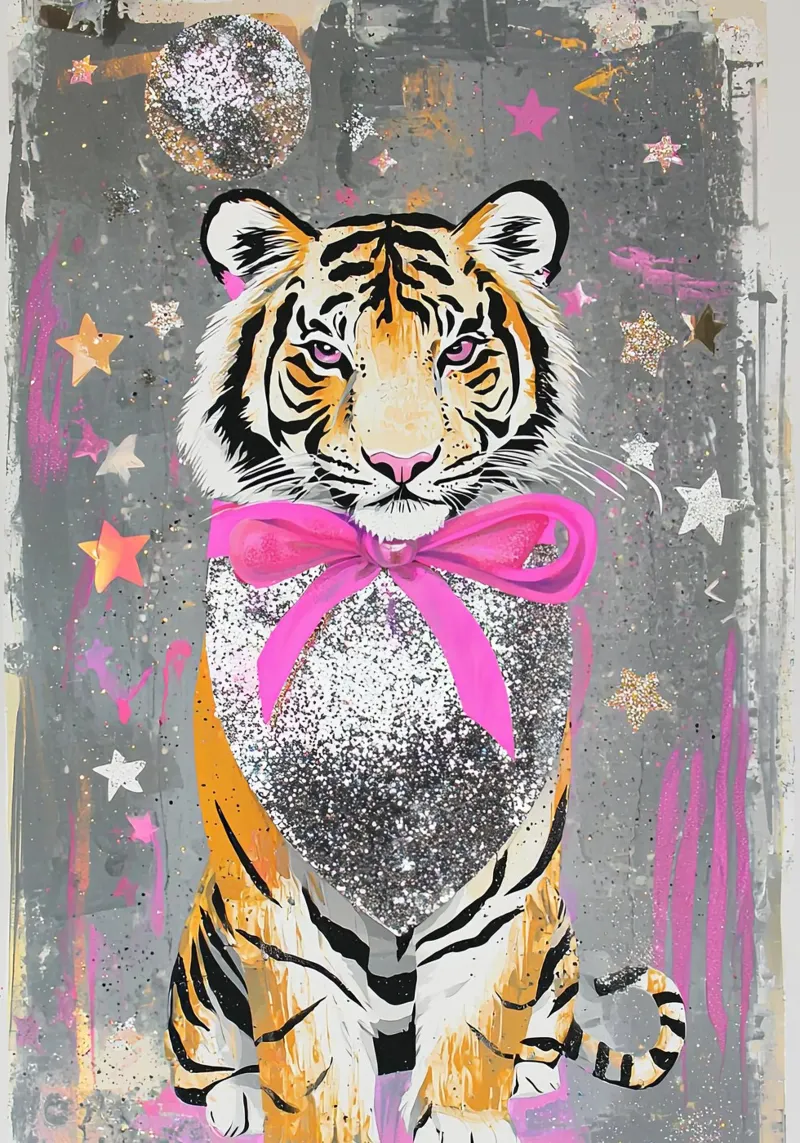 Abstracte tijgerprint, Coquette Boog Tijger, Wilde dieren muurkunst poster met aluminium frame van Boheme
