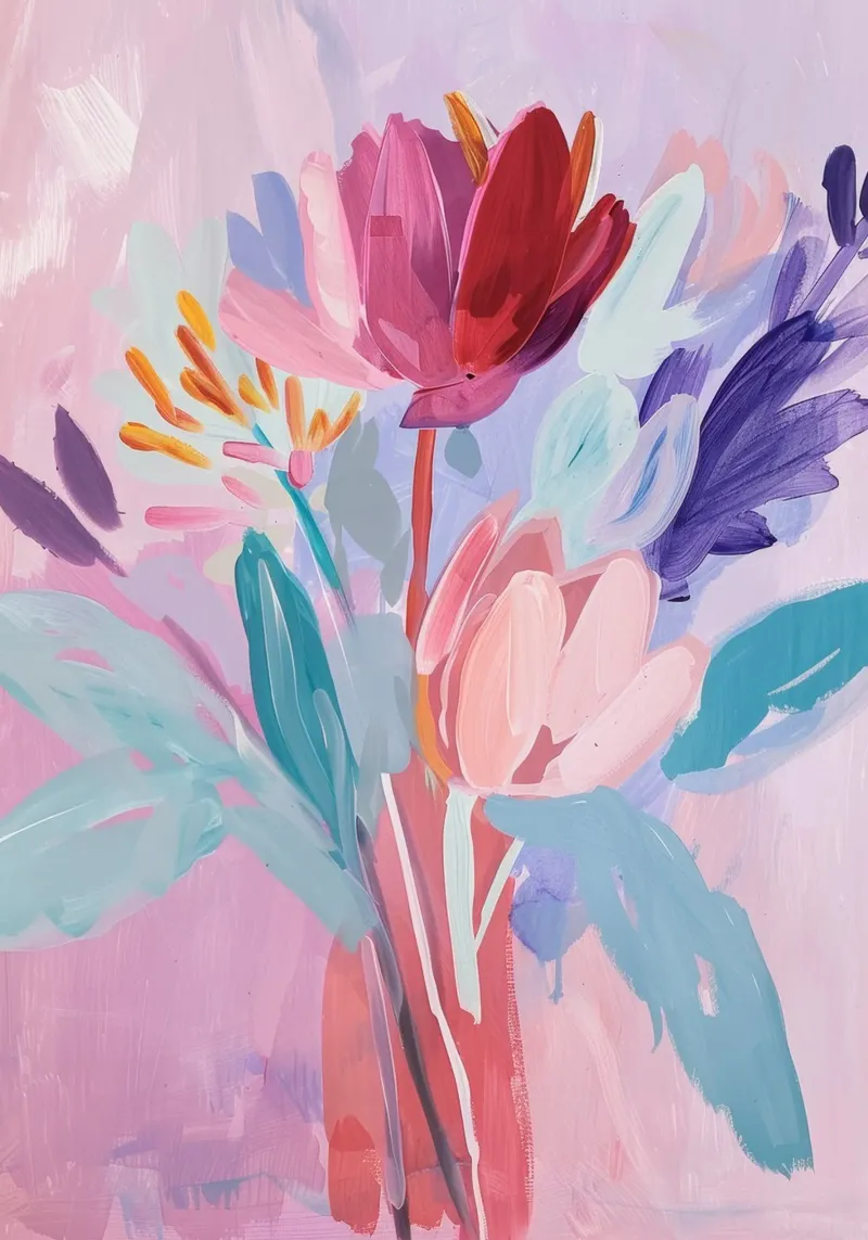Abstracte Bloemen Poster, Kleurrijke Muurkunst, Botanische Print canvas van Boheme