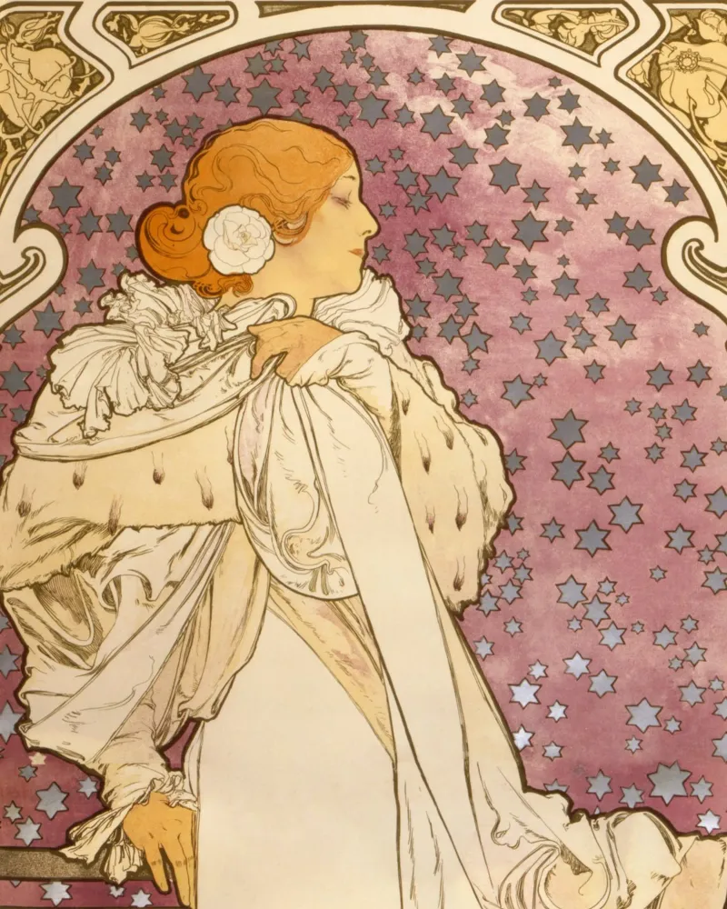 Alphonse Mucha - La signora delle camelie carta hahnemühle da Timeless Artworks
