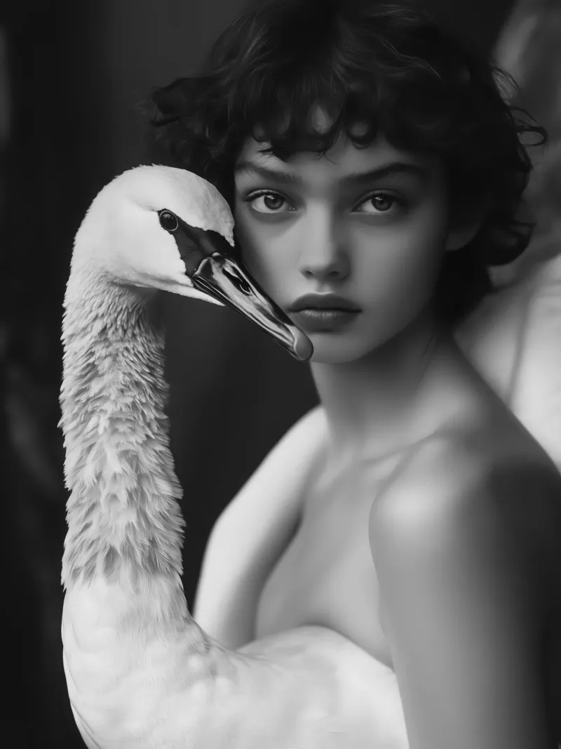 Leda con il cigno poster con telaio in alluminio da Autofocus