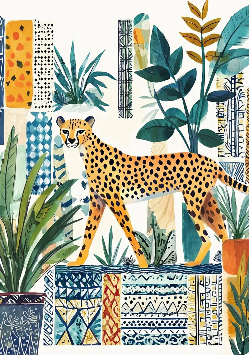 Wildlife Cheetah Print Kleurrijke Moderne Kunst, Abstracte Poster canvas met Baklijst van Boheme