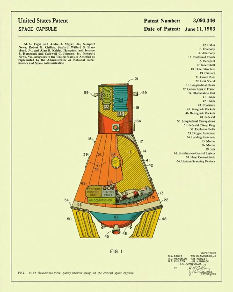 Brevetto di capsula spaziale (1963) poster con telaio in alluminio da Jazzberry Blue
