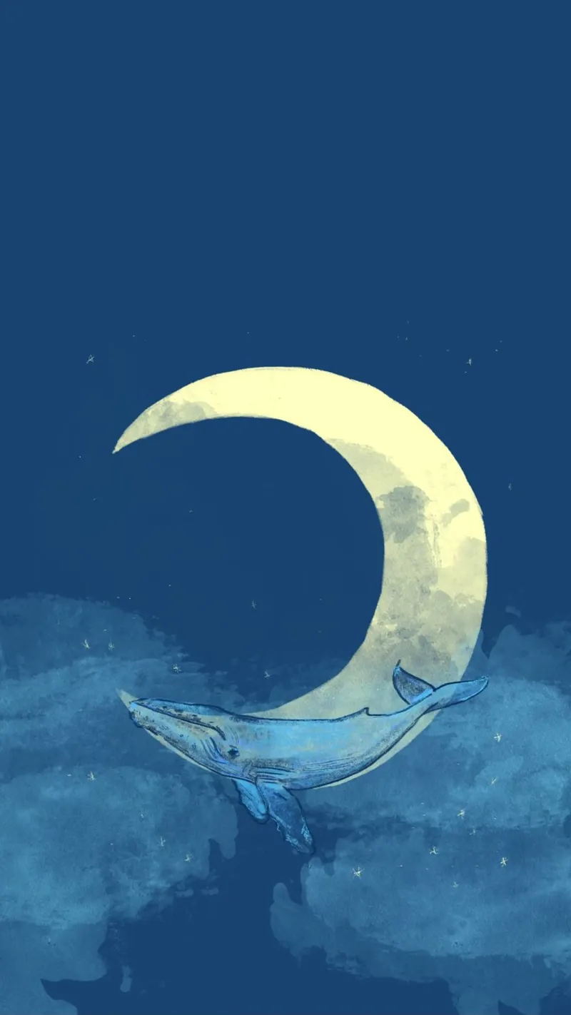 Dreamy Moon & Whale on the night sky poster with wooden frame by janine.aigner.work