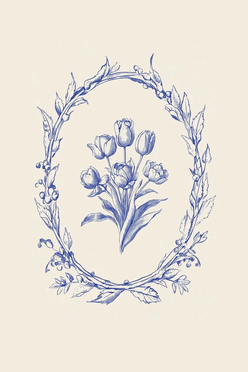 Illustrazione floreale blu con bouquet di tulipani poster da Melloi Art Print