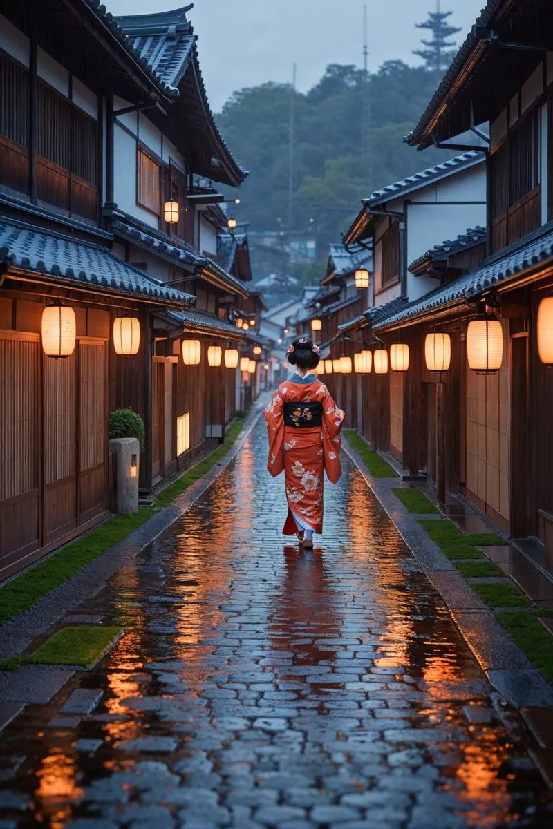Serene Kyoto Alley at Dusk canvas met Baklijst van AlbertKlee