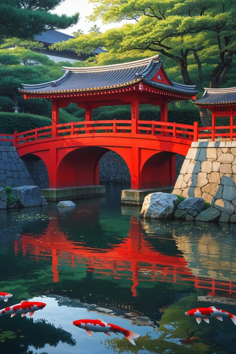 Heian Shrine’s Bridge Amidst Lush Greenery alluminio dibond da AlbertKlee