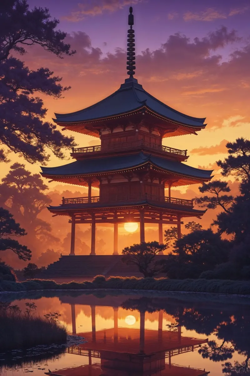 Golden Sunset Over Toji Pagoda acrylic glass by AlbertKlee