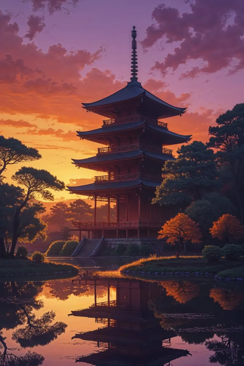 Toji Pagoda Amidst Evening Glow alluminio dibond da AlbertKlee