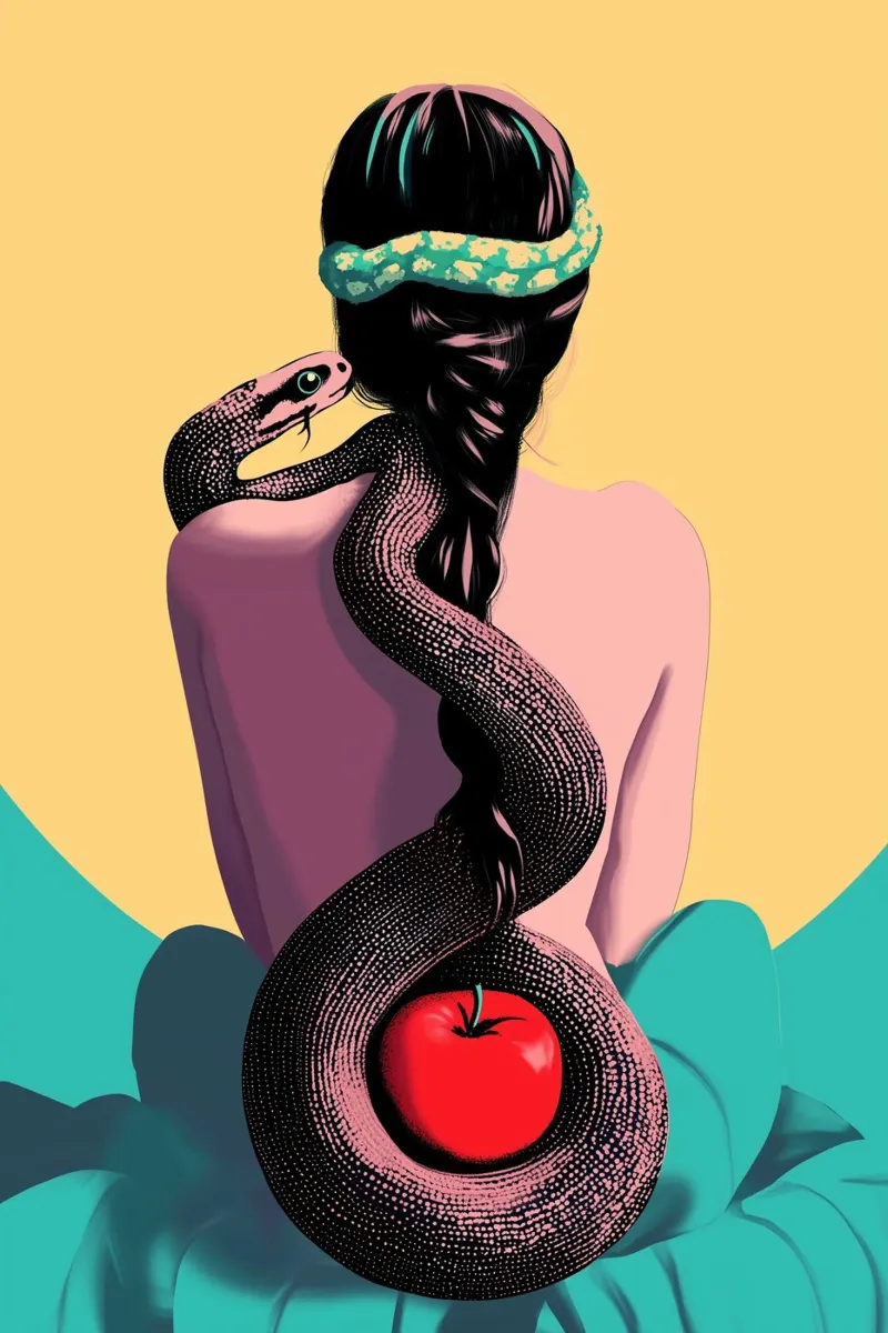 The seduction | Eve with apple and snake canvas with Floater frame by Autofocus
