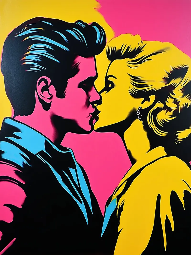 Bacio pop art al neon | Passione in stile fumetto tela con Cornice a cassetta da Autofocus