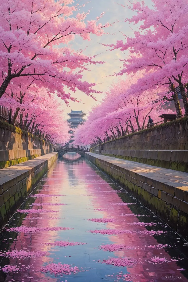 Cherry Blossom Wonderland Along the Path alluminio dibond da AlbertKlee