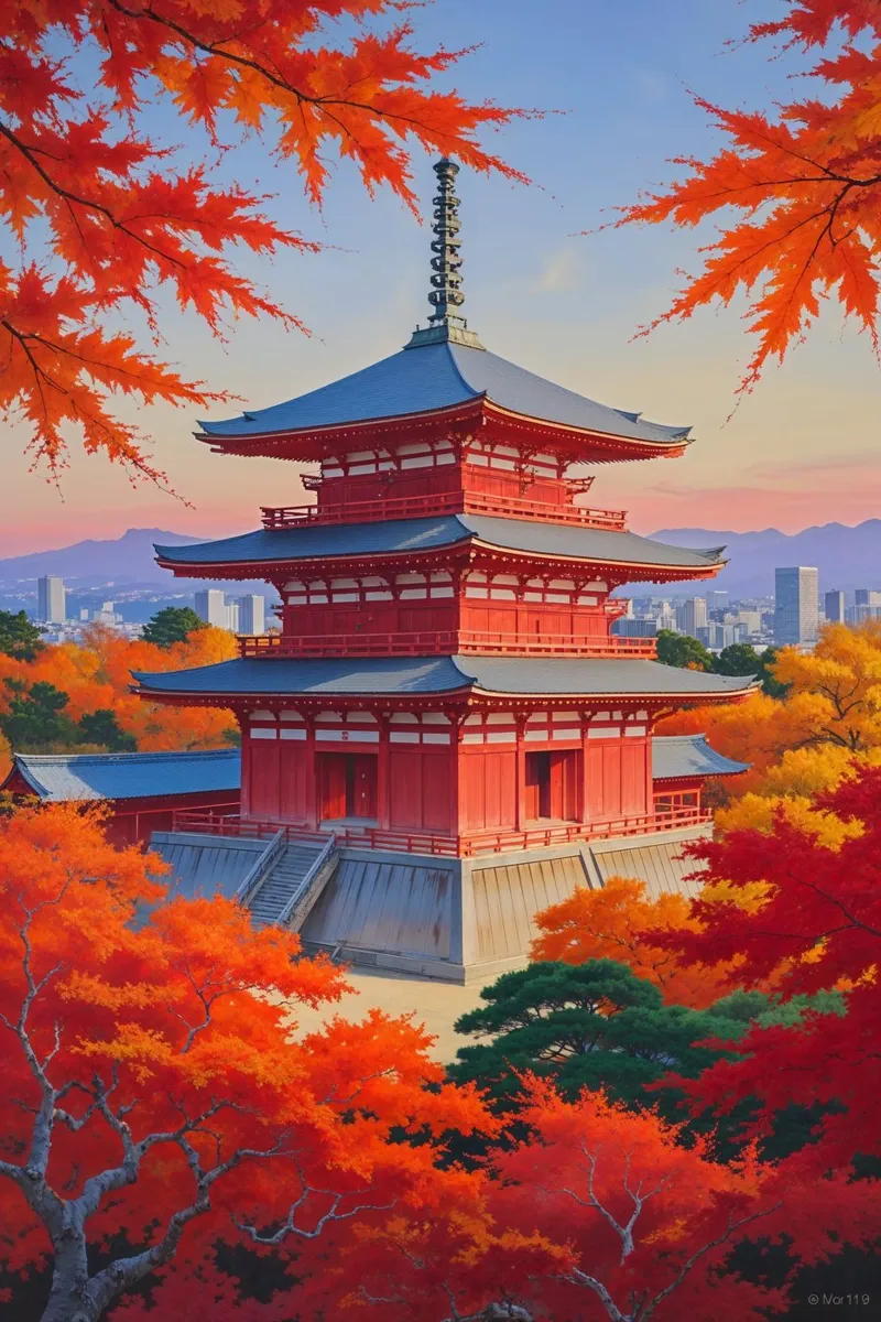 Sunset Reflections at Kiyomizudera Temple Poster mit Kunststoffrahmen von AlbertKlee