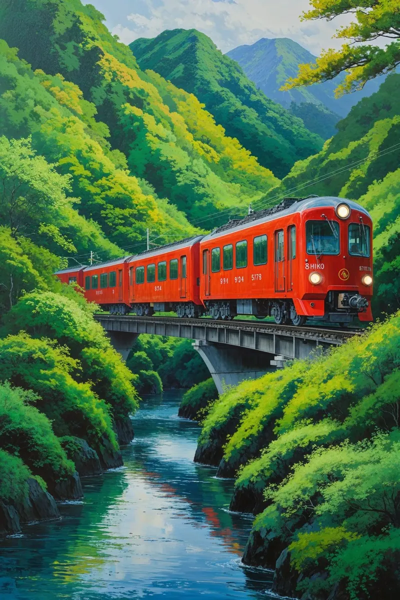 Sagano Scenic Railway Through Kyoto’s Green Hills Hahnemühle von AlbertKlee