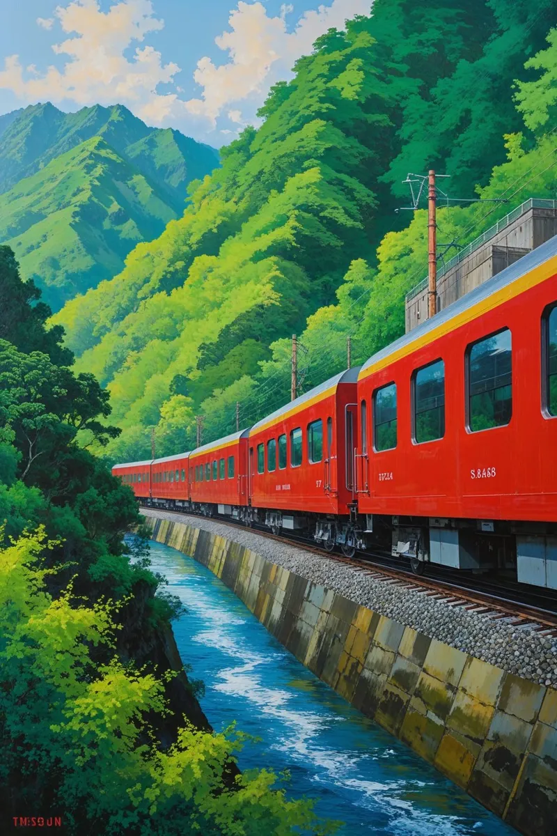 Sagano Railway Over a Mountain River alluminio dibond da AlbertKlee
