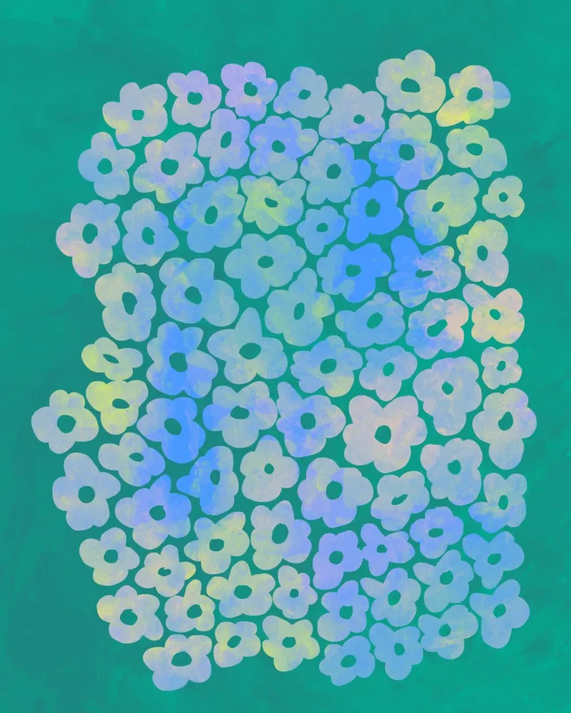 hippie 60s flower in blue poster with wooden frame by janine.aigner.work