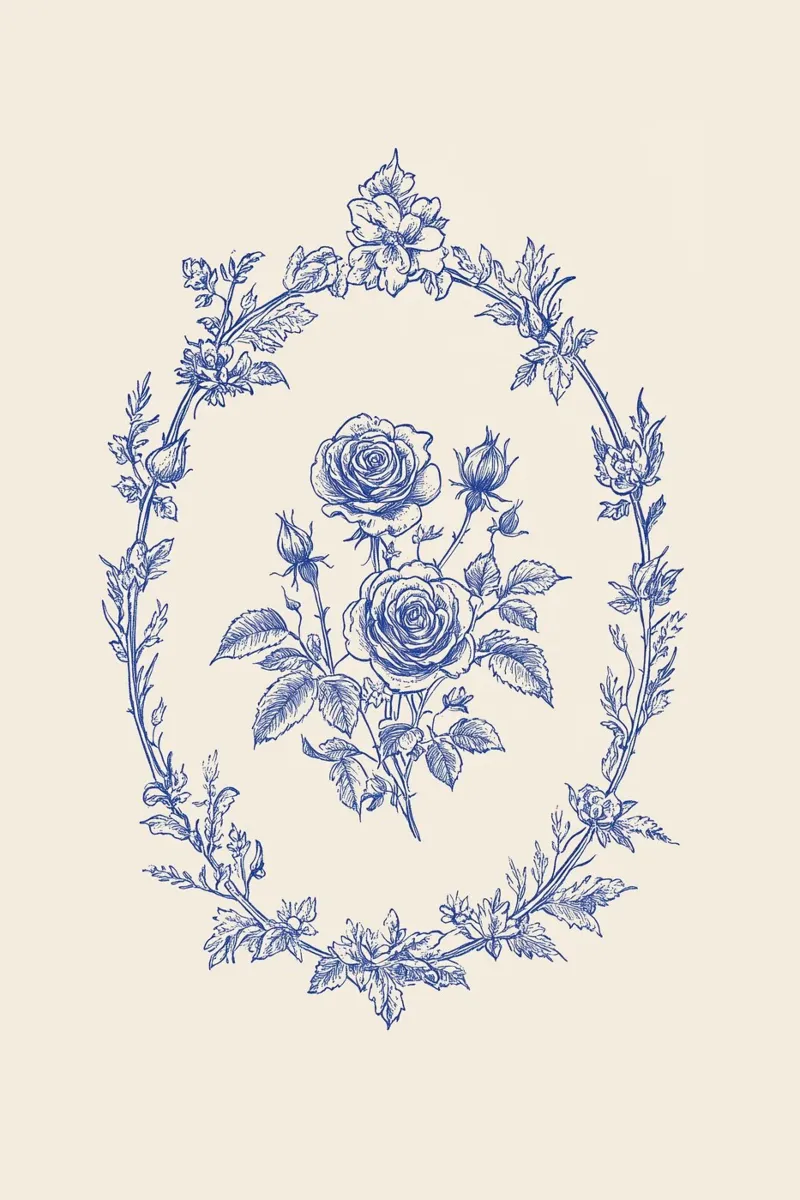 Rose in cornice blu ornata pellicola backlit da Melloi Art Print