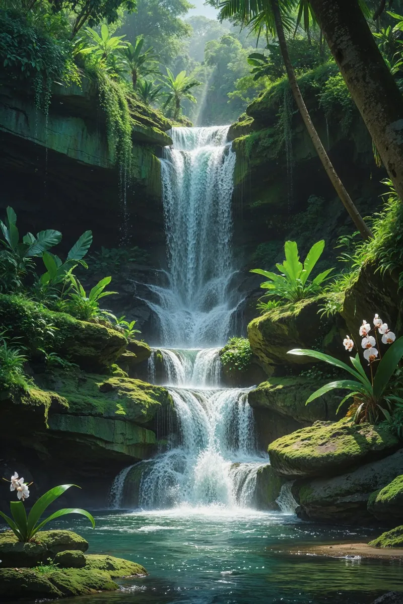 Jungle Cascade in Bali's Hidden Valleys tela da AlbertKlee