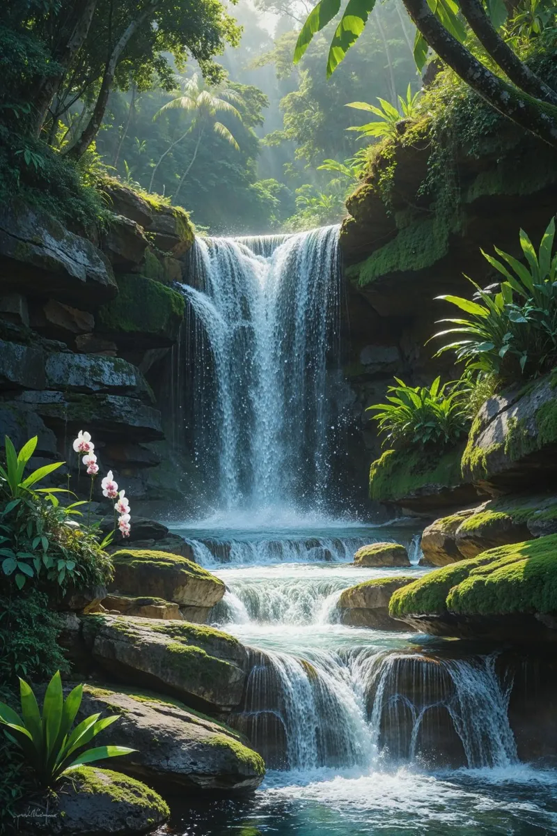 Bali’s Emerald Waterfall in the Jungle alluminio dibond da AlbertKlee