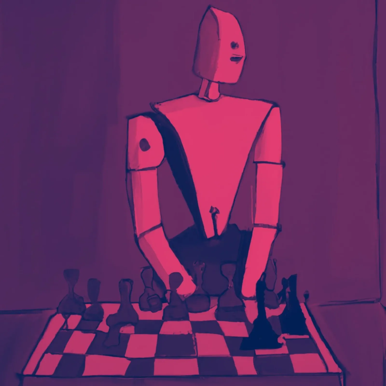 Robot on Pink Hue_Playing Chess_ETH pellicola backlit da Crypto_Jungle