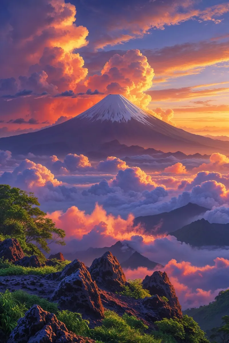 Mount Batur’s Fiery Glow Amidst Rolling Mist carta hahnemühle da AlbertKlee
