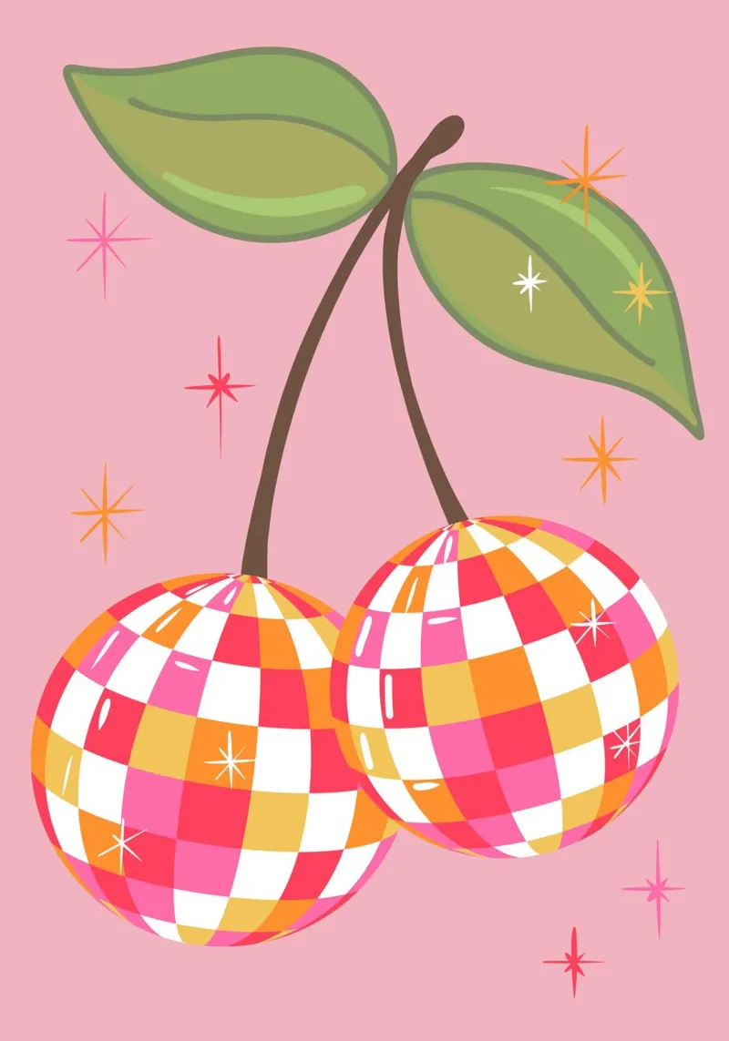Discokirschen - Discokugeln Zeichnung - Kirschen Obst Sommer poster da keinkonzept