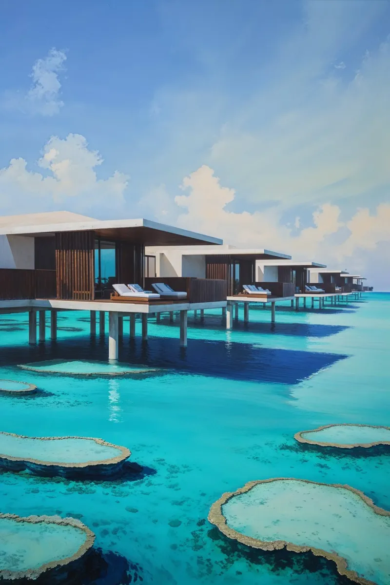 Serene Overwater Villas in a Hidden Paradise alluminio dibond da AlbertKlee