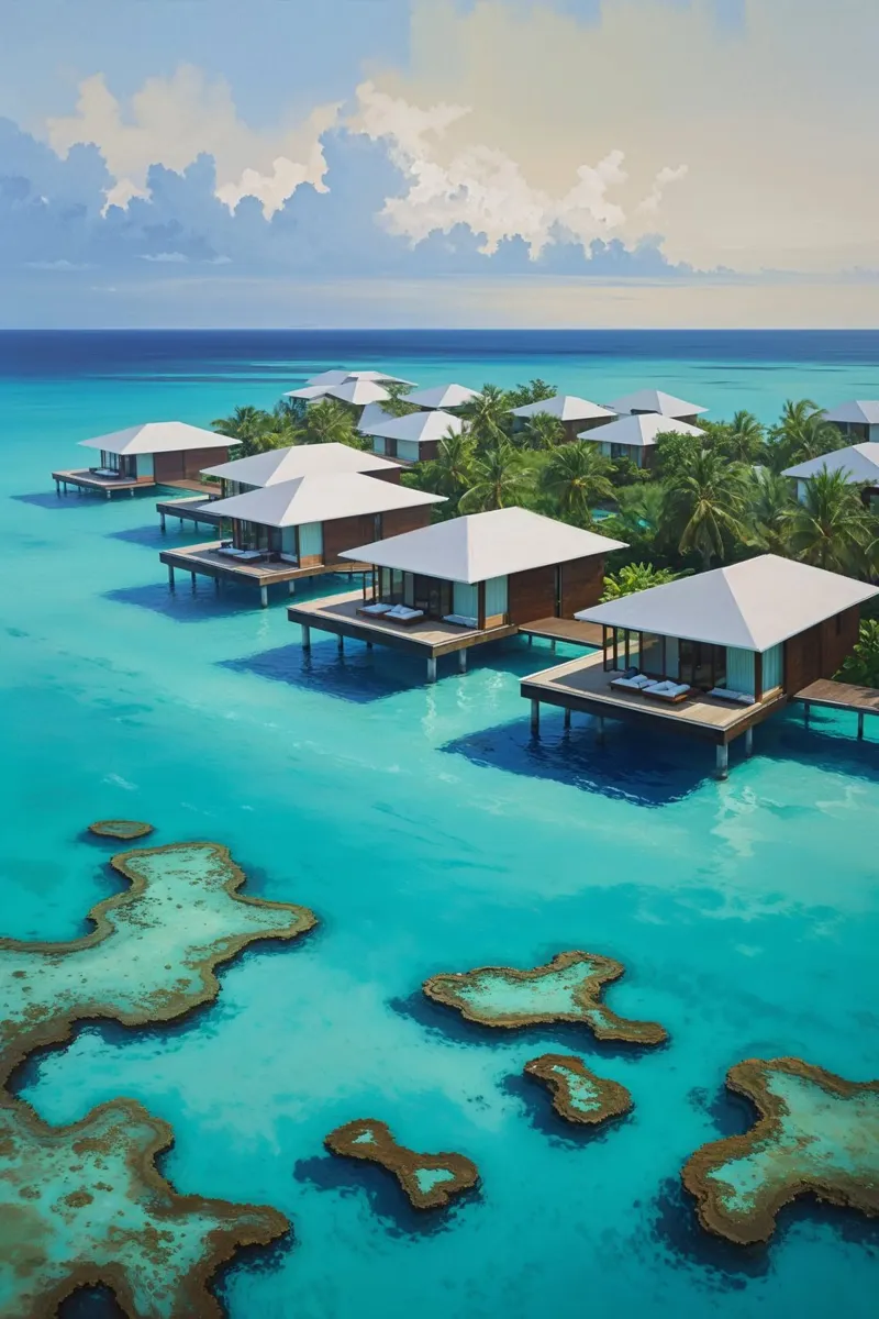 Luxury Overwater Resort Amidst Coral Reefs alluminio dibond da AlbertKlee