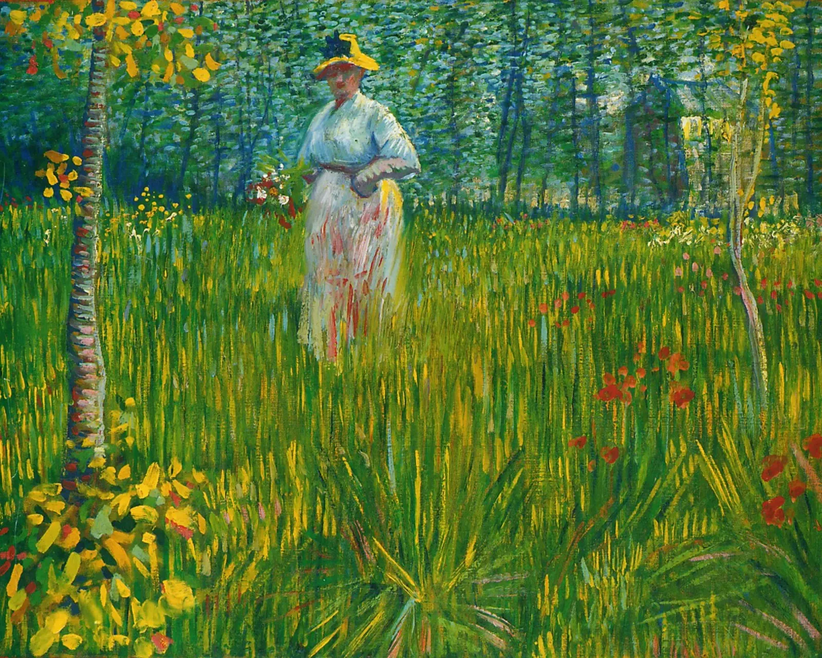 Vincent van Gogh Una donna che cammina in un giardino pellicola backlit da Timeless Artworks