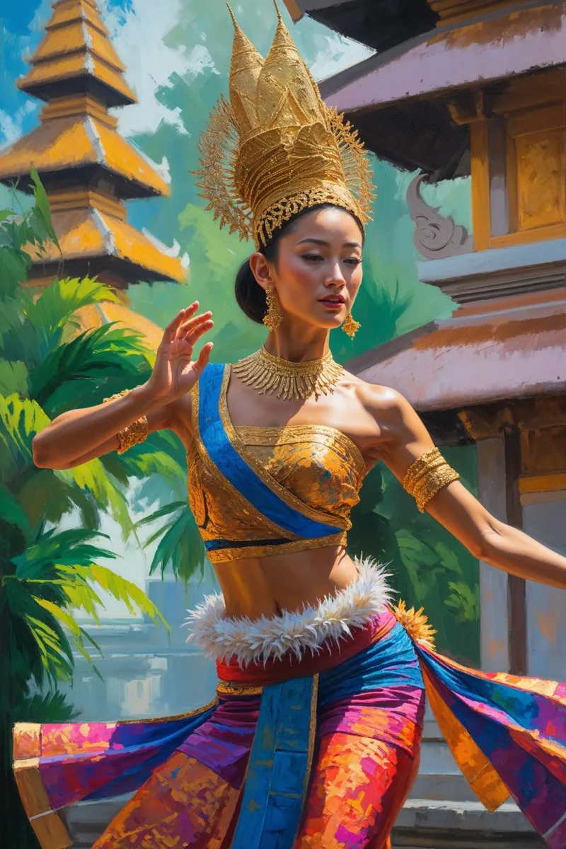 Balinese Dancer in a Temple Courtyard poster da AlbertKlee