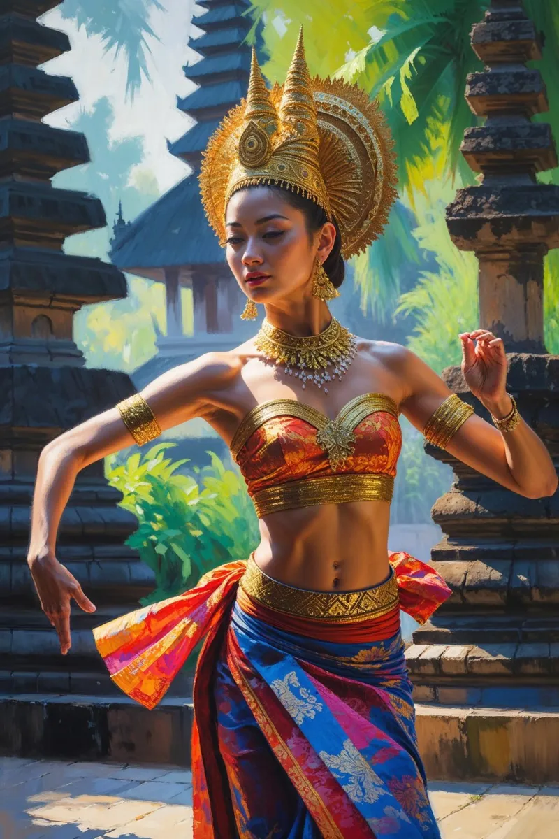 Sacred Balinese Dance Amidst Temples tela con Cornice a cassetta da AlbertKlee