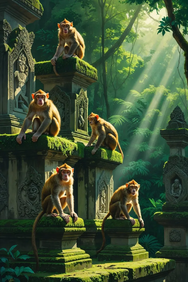 Serene Monkeys in Bali’s Sacred Ruins carta hahnemühle da AlbertKlee