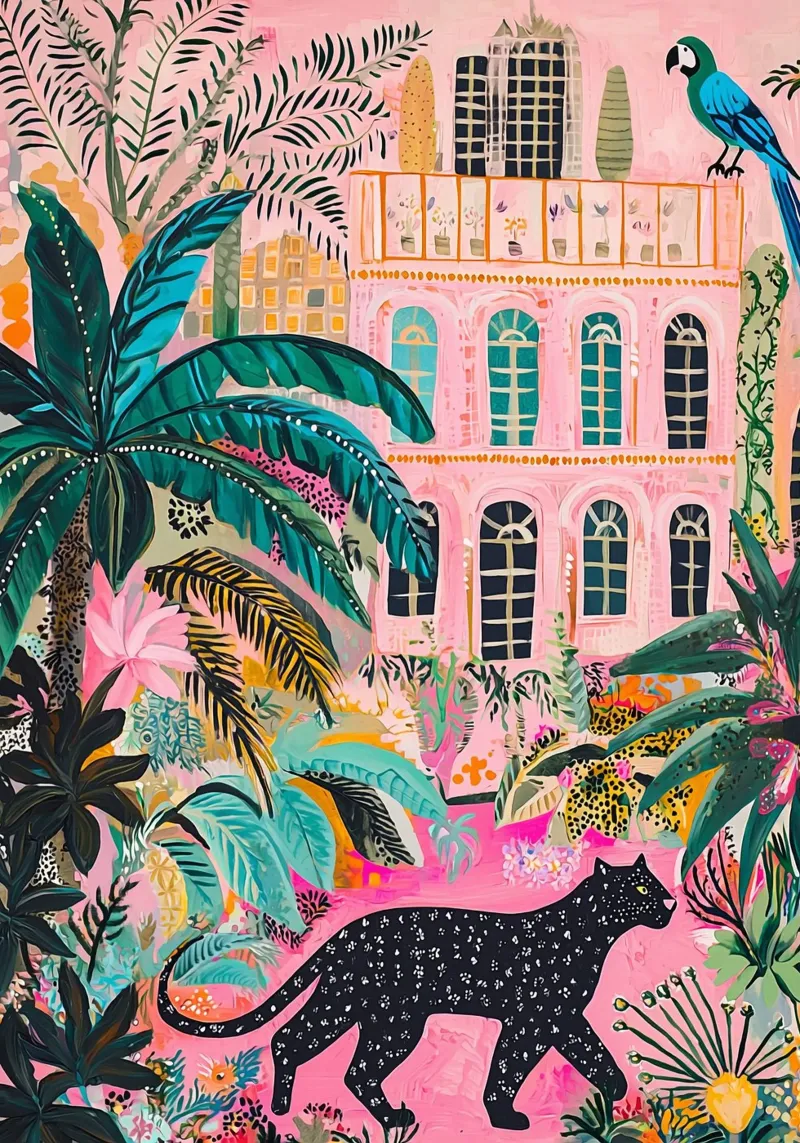 Colourful Black Panther Print, Bold Bright Eclectic Wall Art (Art mural éclectique audacieux et lumineux) poster avec cadre en bois de Boheme